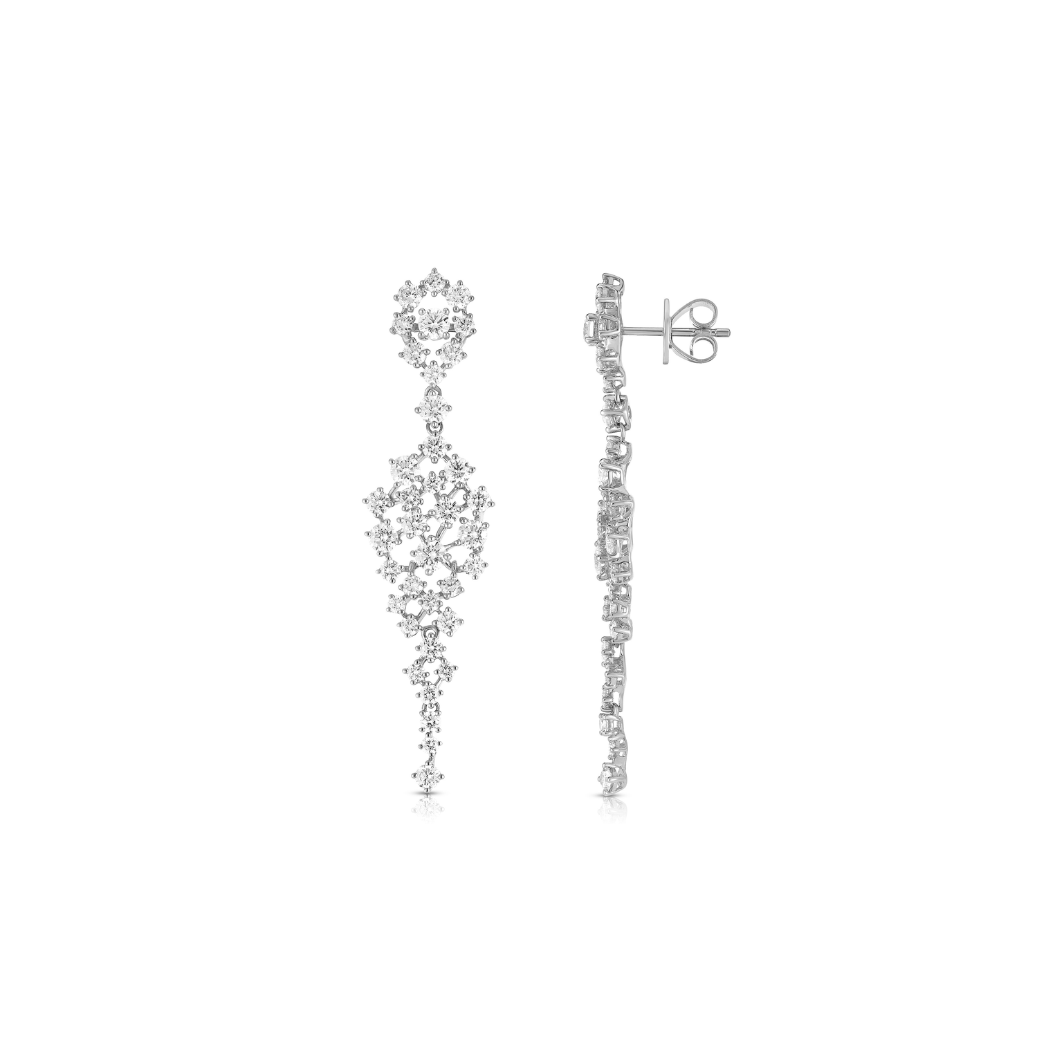 14K White Gold Long Diamond Dangle Earrings